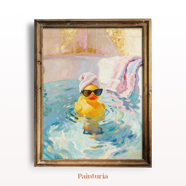 Pastelkleurige spa badeendprint: girly badkamerdecor kunst aan de muur, afdrukbare digitale download