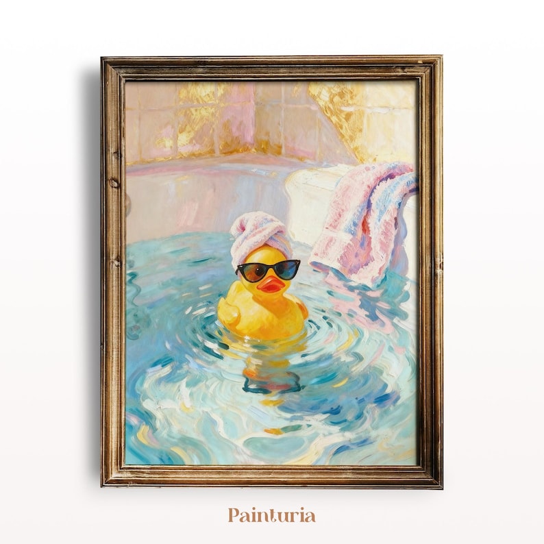 Pastel Spa Rubber Duck Print: Girly Bathroom Decor Wall Art, Printable Digital Download image 1