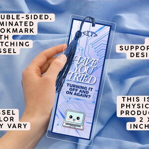 Funny IT Bookmark With Tassel, Geeky Tech Pun Gift For Readers, Laminated Double Sided Nerd Kawaii Bookmark For Information Technology