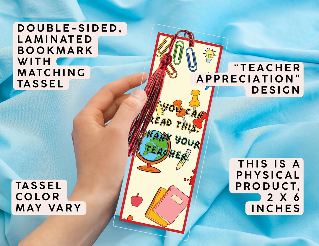 Teacher Appreciation Bookmark With Tassel, Laminated Double Sided ...