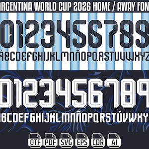 Polices de caractère pour maillot de la Coupe du monde 2026 de l'Argentine, ensemble de noms de football, kit de numéros de football (SVG)