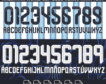 Maglia Argentina Coppa del Mondo 2026, Set di nomi per calciatori, Kit numeri per calcio (SVG)