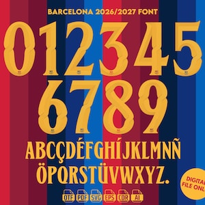 Barcelona 2026-27 UCL Jersey Font, Soccer Name Set, Football Number Kit