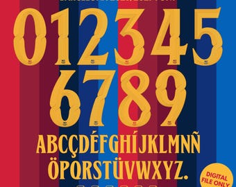Barcelona 2026-27 UCL Jersey Font, Soccer Name Set, Football Number Kit