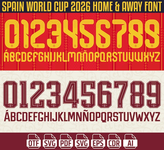 Spain World Cup 2026 Jersey Font Nameset (Home & Away) (Digital Download)
