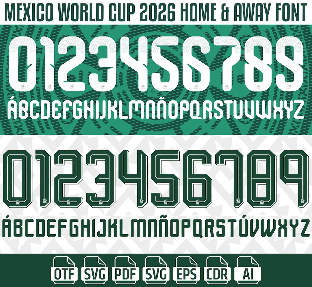 Mexico World Cup 2026 Jersey Font, Soccer Name Set, Football Number Kit (SVG)