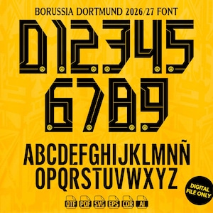 Borussia Dortmund 2026-27 Jersey Font | Soccer Nameset svg otf ai cdr eps pdf | Digital Download