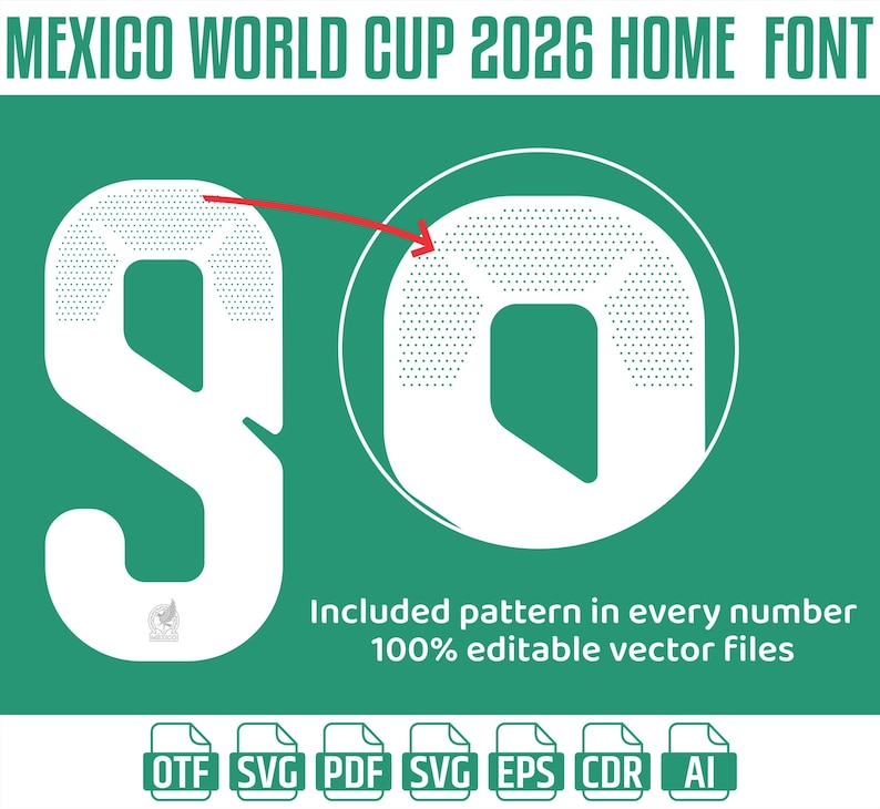 May include: White number '90' font design for the Mexico World Cup 2026, with a dotted pattern. The text 'MEXICO WORLD CUP 2026 HOME FONT' is at the top. Includes editable vector files in various formats.