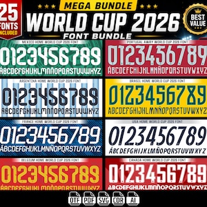 2026年ワールドカップフォントバンドル25種類 | 全国代表ユニフォームネームセット（svg、otf、eps、ai、cdr、pdf形式） | デジタルダウンロード