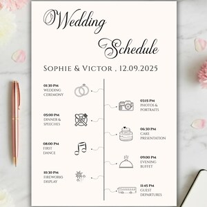 Wedding Schedule Template Editable Itinerary Minimalist Timeline Order Of Events Printable Canva Download Bridal Guide