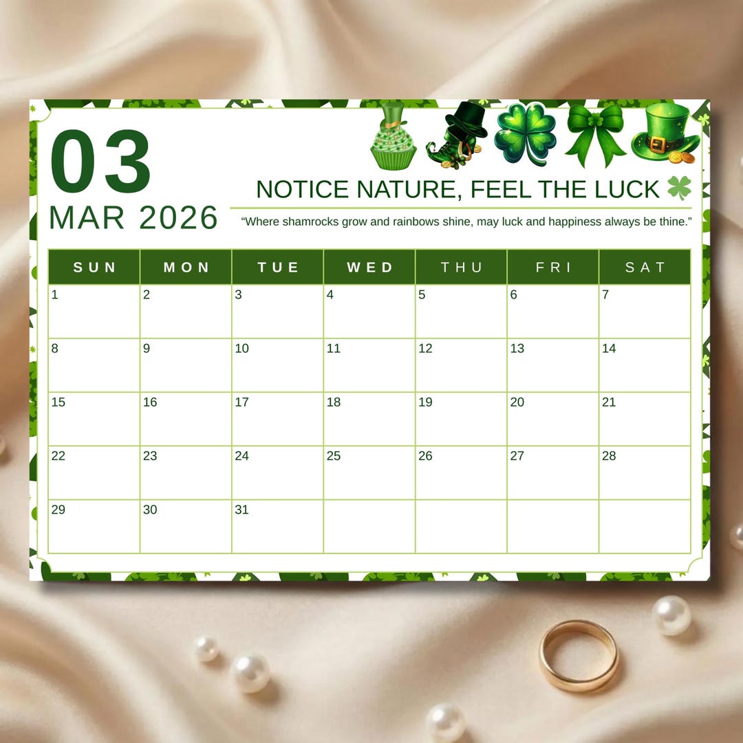 March 2026 Fillable Calendar Printable, St Patrick’s Day Themed Monthly ...