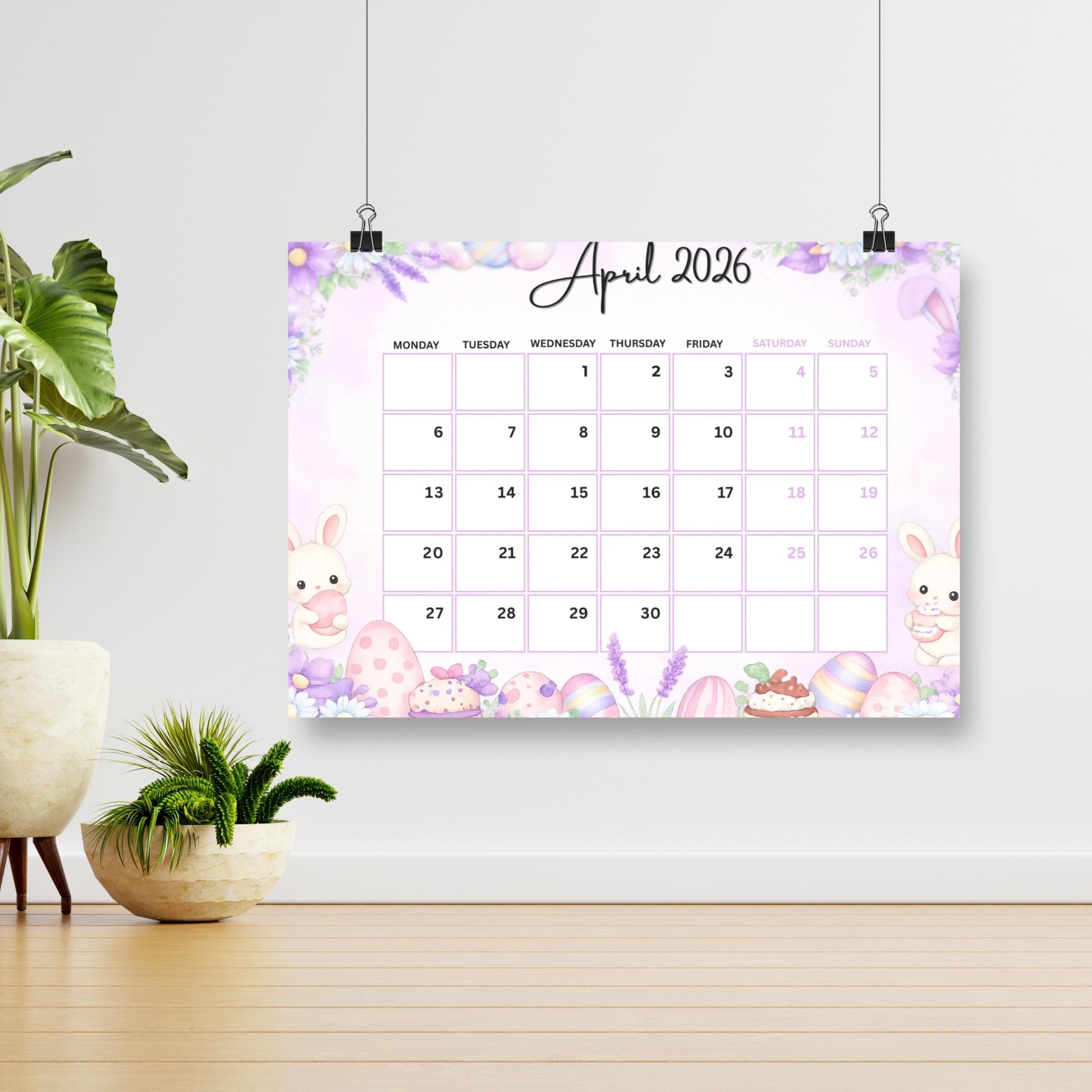 Editable April 2026 Calendar, Happy Easter Bunny Printable Planner ...