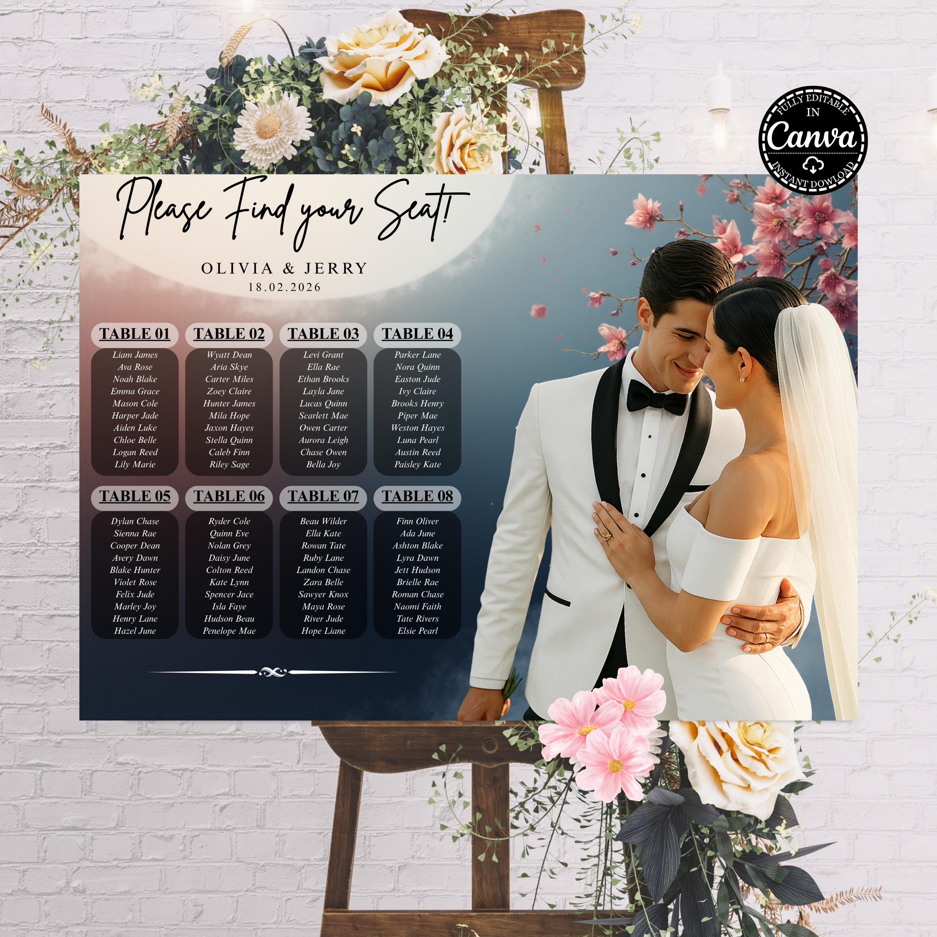 Editable Photo Wedding Seating Chart Template: Minimalist Table ...
