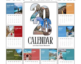 Editable Monthly Calendar Template, Custom Digital Desk calendar 2026, Wall Planner & Calendar with photo ,Instant Downloads
