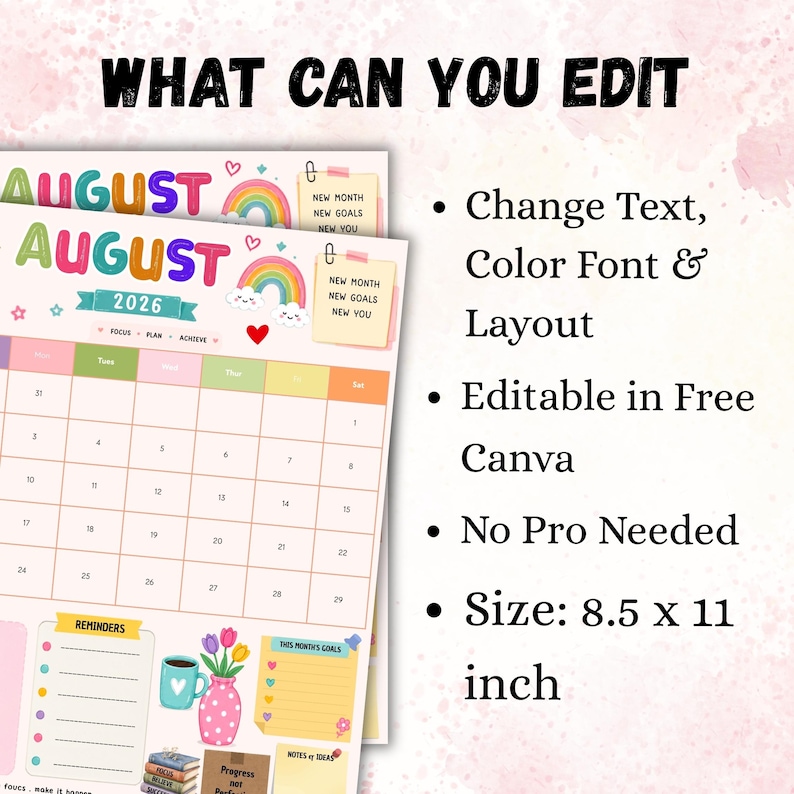 Editable Kid Routine Editable Monthly Kids Chore Chart, August 2026 Responsibility Calendar ...