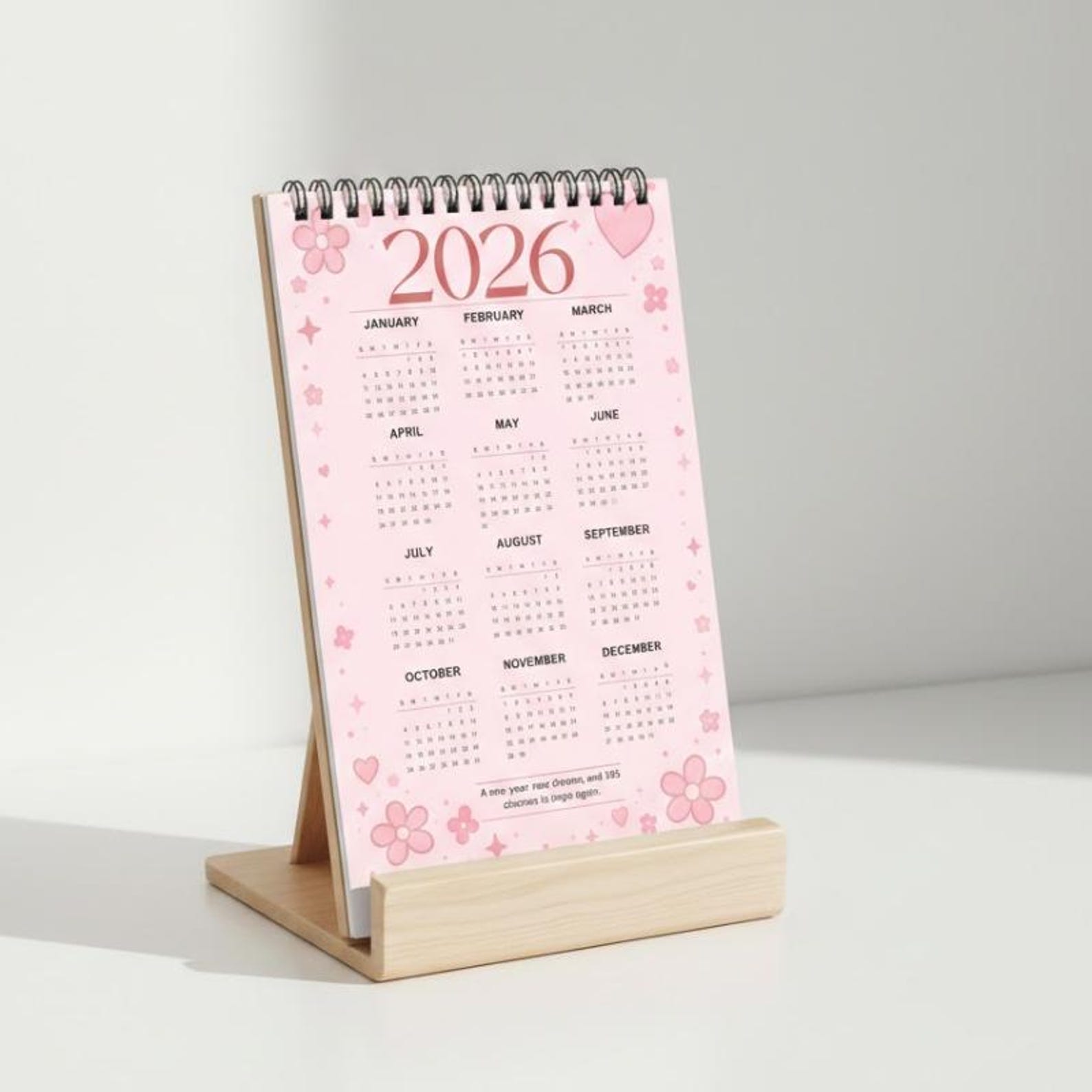 Calendário anual editável de 2026 no Canva, modelo rosa fofo para ...