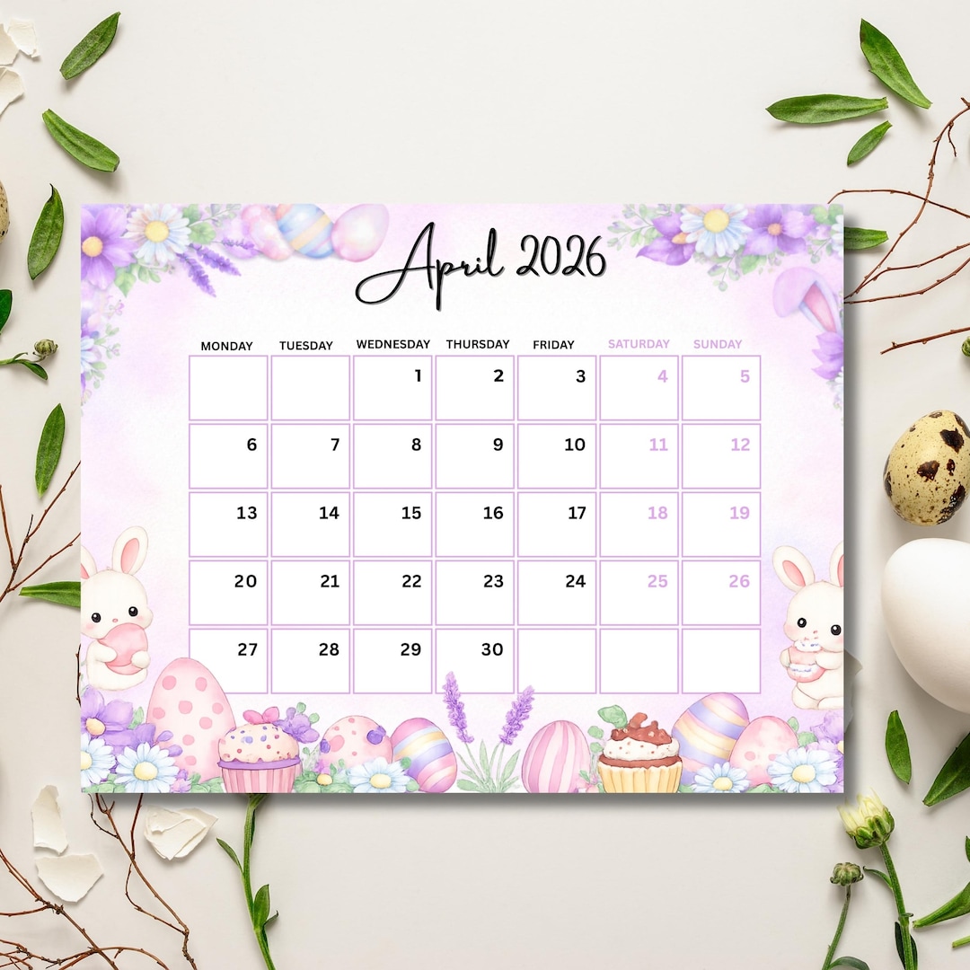 Editable April 2026 Calendar, Happy Easter Bunny Printable Planner ...