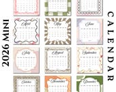 2026 Mini Calendar Printable 3x3, 2026 Mini Planner Insert, Small Monthly Calendar Cards, Printable 2026 Planner