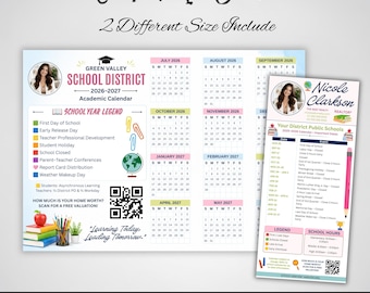 Modello di calendario scolastico magnetico, modificabile con Canva per marketing immobiliare, calendario accademico del distretto scolastico, newsletter con date importanti