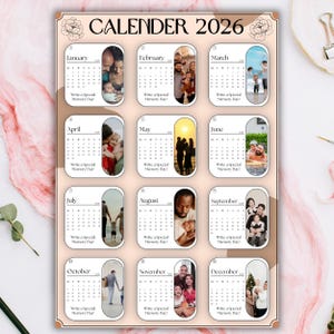 Fotokalender-Vorlage 2026, bearbeitbarer Canva-Jahresplaner für Familien, personalisierter Jahreskalender für die Wand, sofortiger Download