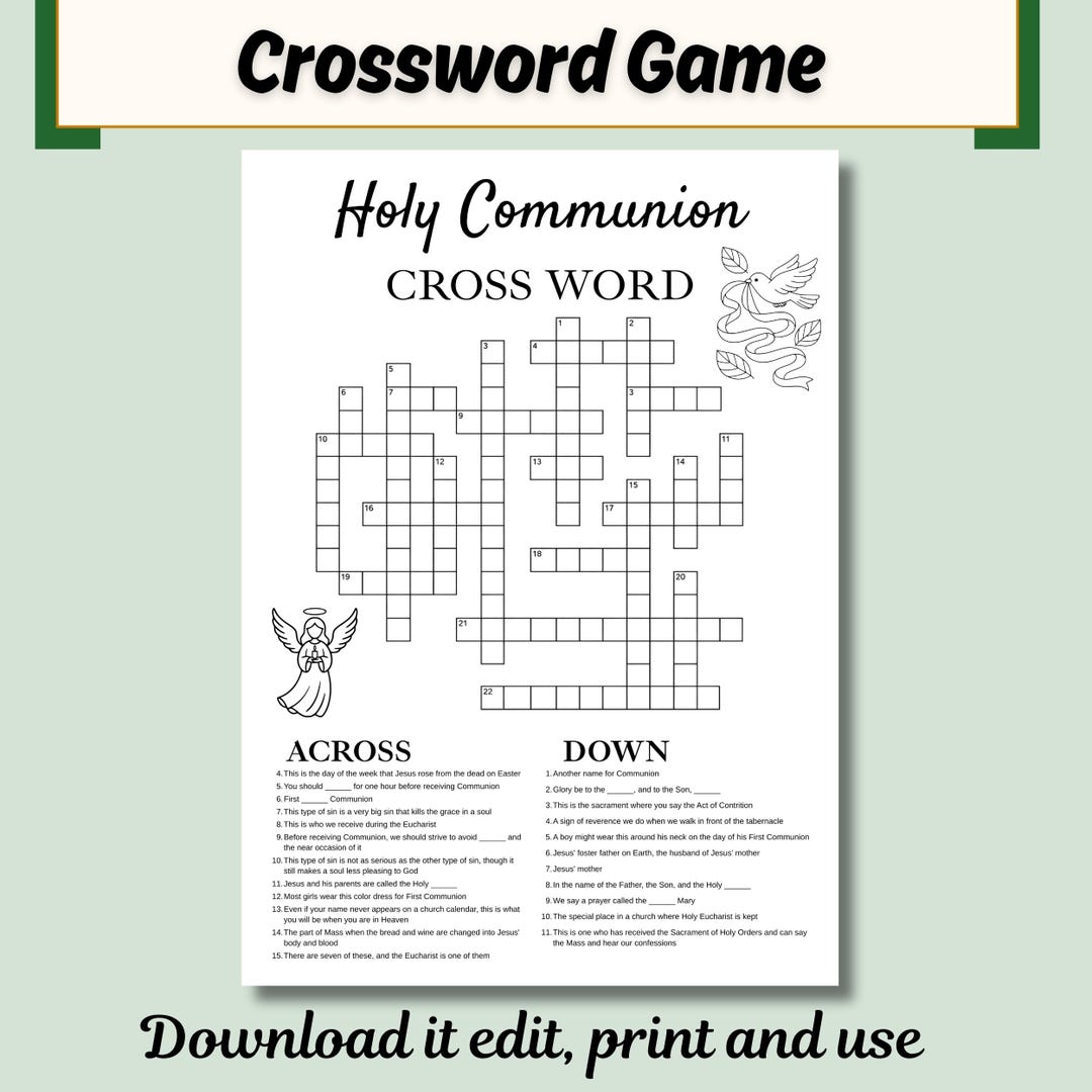 Editable Holy Communion Crossword Puzzle Template, Printable Sip and ...