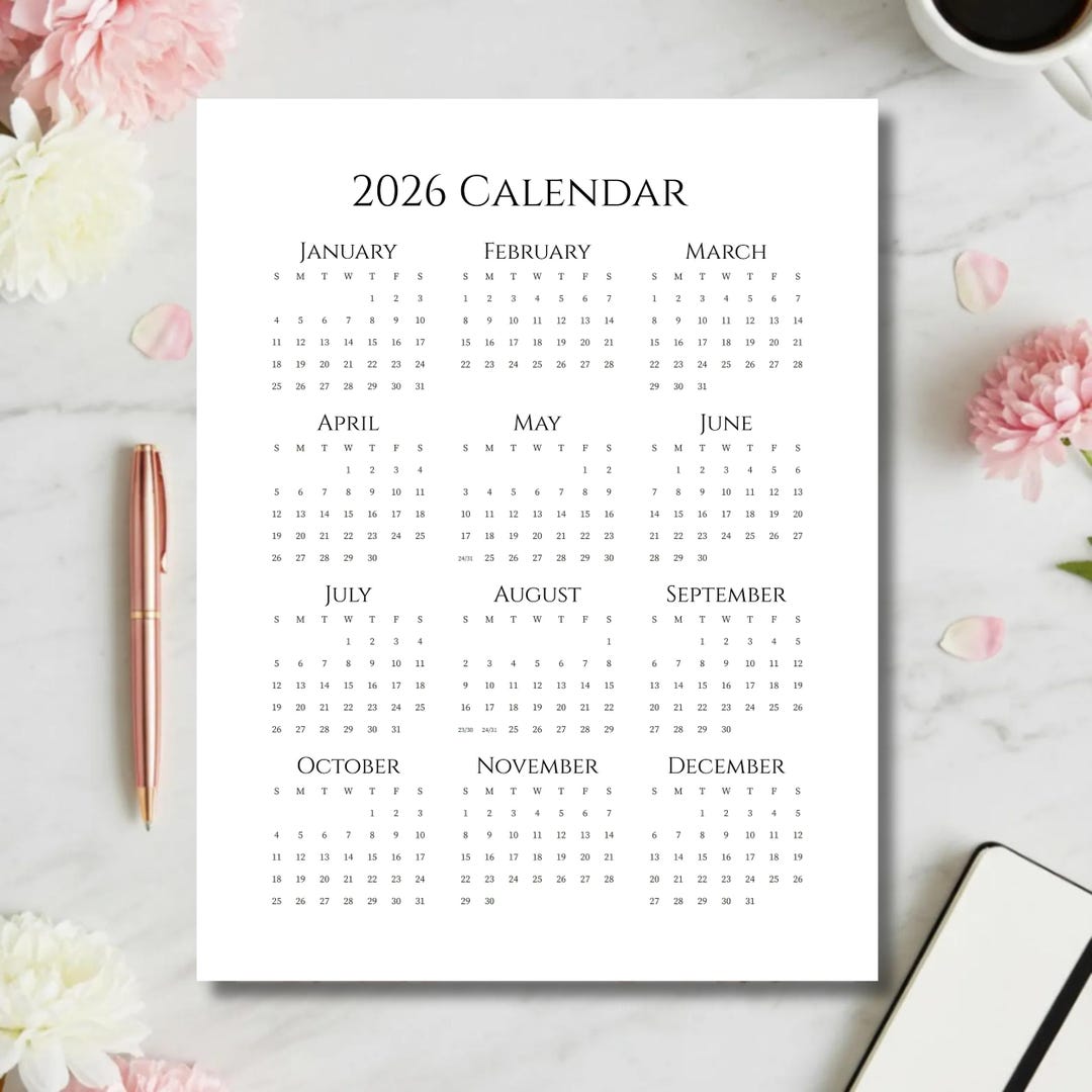 2026 Yearly Calendar Printable One Page, Full Year at a Glance ...