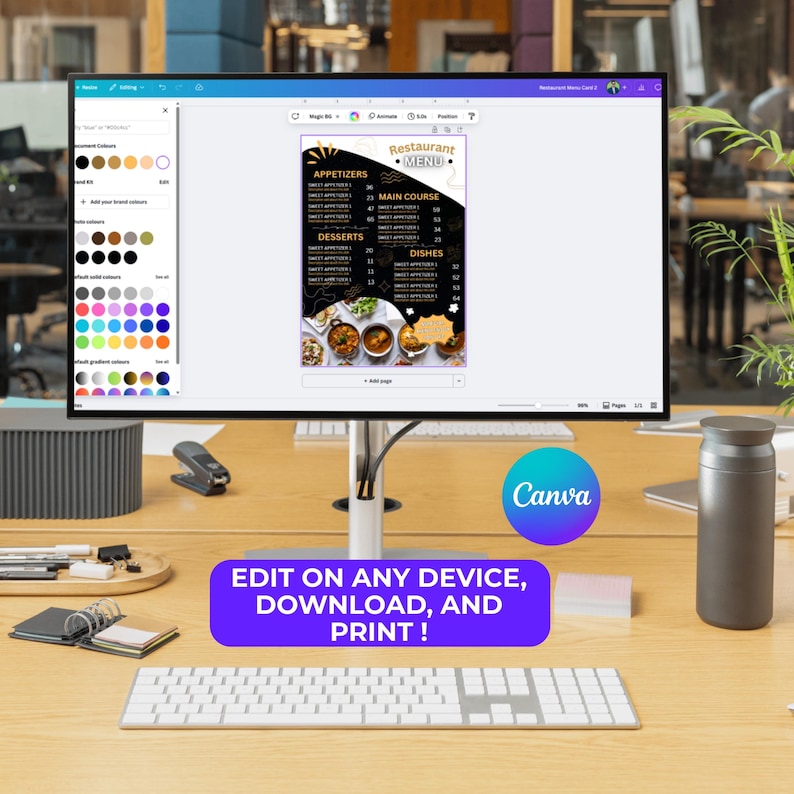Restaurant Menu Template Editable Canva, Dark Modern Food Menu Design ...