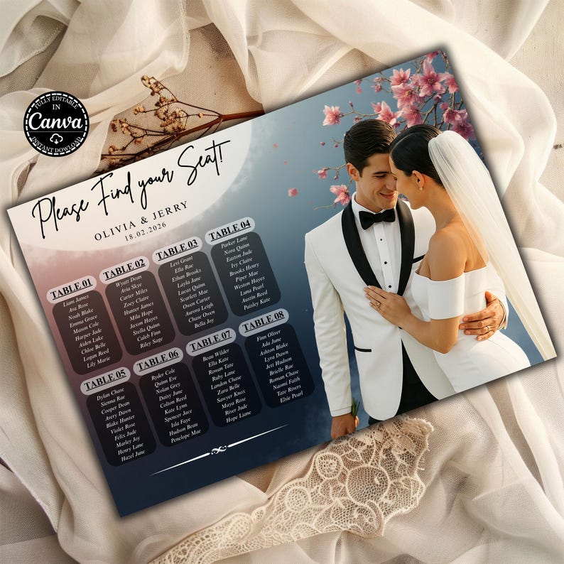 Editable Photo Wedding Seating Chart Template: Minimalist Table ...