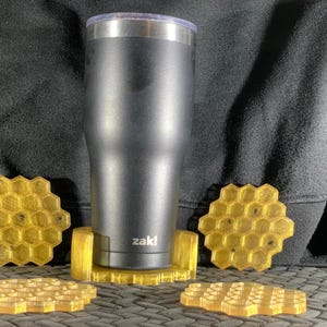 Honeycomb Resin Coasters I Handmade I Bee Themed I Hexagon Drink Coasters With Gold Flakes I Coffee I  Bar