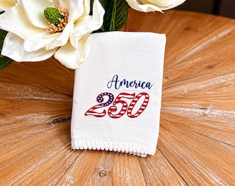 Embroidered America 250 Cotton Towel – Patriotic Kitchen Decor, Red White Blue Cotton