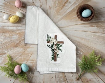 Embroidered Cross Tea Towel | Floral Christian Decor
