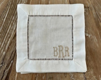 Custom Monogrammed Linen Cocktail Napkins - Set of 4