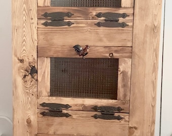 Vintage Inspired Large Wood Vegetable Three Bins With Metal Mesh Kitchen Storage