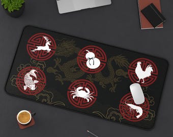 ドラゴン2 バウクアトムカコップマット、中国ベトナム旧正月サイコロゲーム、魚エビカニ旧正月マット、鮮やかな滑り止め