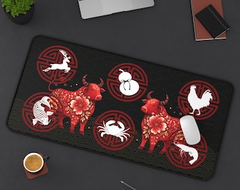 丑年 Bau Cua Tom Ca Cop マット、中国ベトナム旧正月サイコロゲーム、魚エビカニ旧正月マット、鮮やかな滑り止め