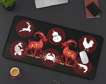 ヤギ年 Bau Cua Tom Ca Cop マット、中国ベトナム旧正月サイコロゲーム、魚エビカニ旧正月マット、鮮やかな滑り止め