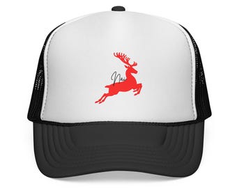 Nai Red Leaping Deer Trucker Cap | Deer Graphic