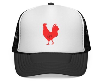 Gà Red Rooster Silhouette Trucker Cap | Farm Chicken Graphic Hat