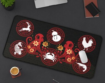 申年バウ・クア・トム・カ・コップマット、中国ベトナム旧正月サイコロゲーム、魚エビカニ旧正月マット、鮮やかな滑り止め