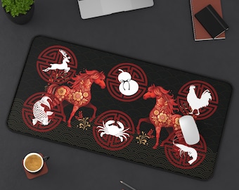 馬年 Bau Cua Tom Ca Cop マット、中国ベトナム旧正月サイコロゲーム、魚エビカニ旧正月マット、鮮やかな滑り止め