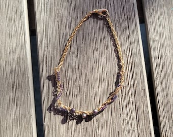 Beaded Brass Chain Bracelet, "Catalina"