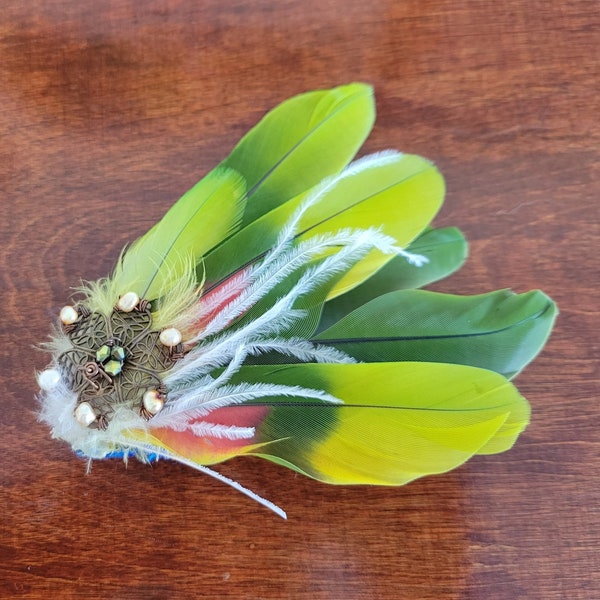 Lime and Dark Green Feather Fascinator, "Mabelline"