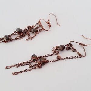 Copper Chain and Raku Bead Earrings, Chandelier Earrings, &quot;Marmara&quot;