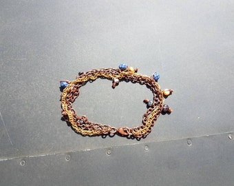 Beaded Copper & Brass Chain Bracelet, "Violeta"