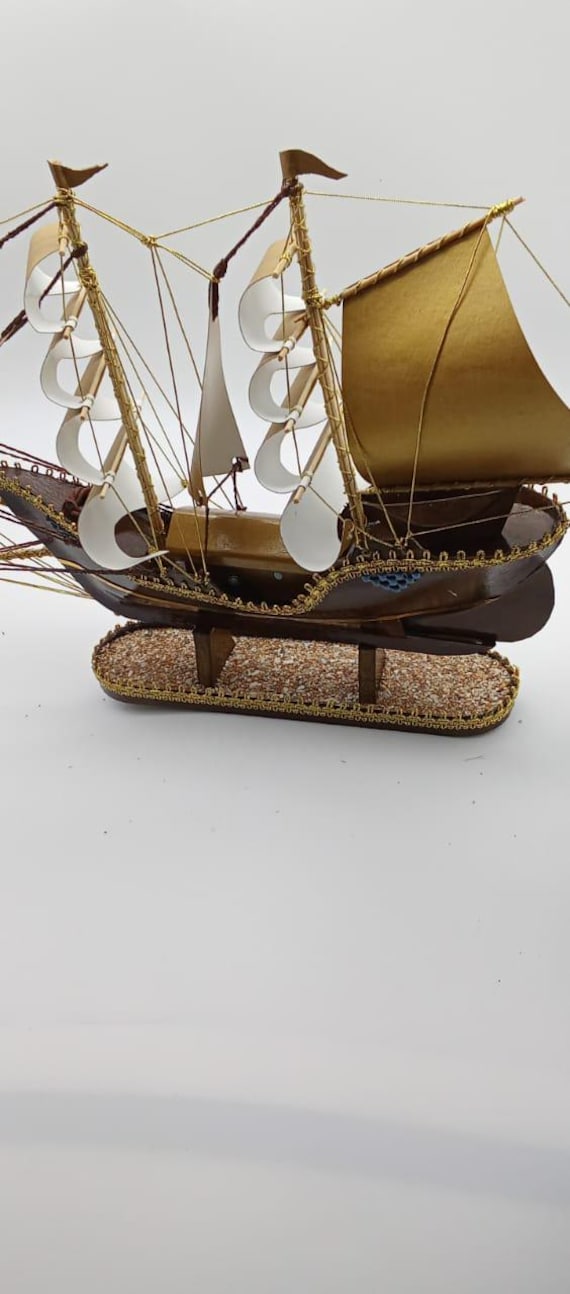 Decorative craft boat / Handmade ship model – Moroccan wood art decor – marine decoration, original nautical gift