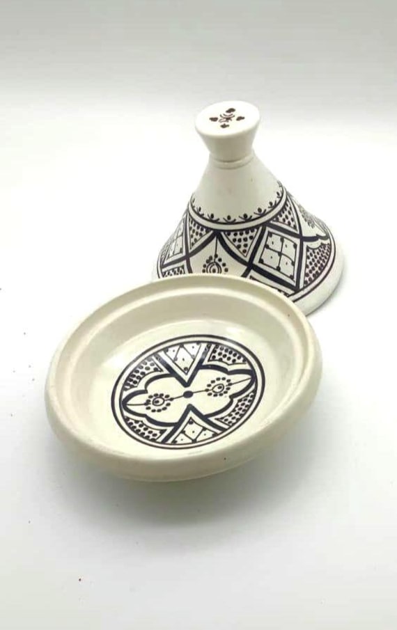 Mini Moroccan handmade tagine / Moroccan handmade tagine from Safi – black & white Berber decor – pottery home decor
