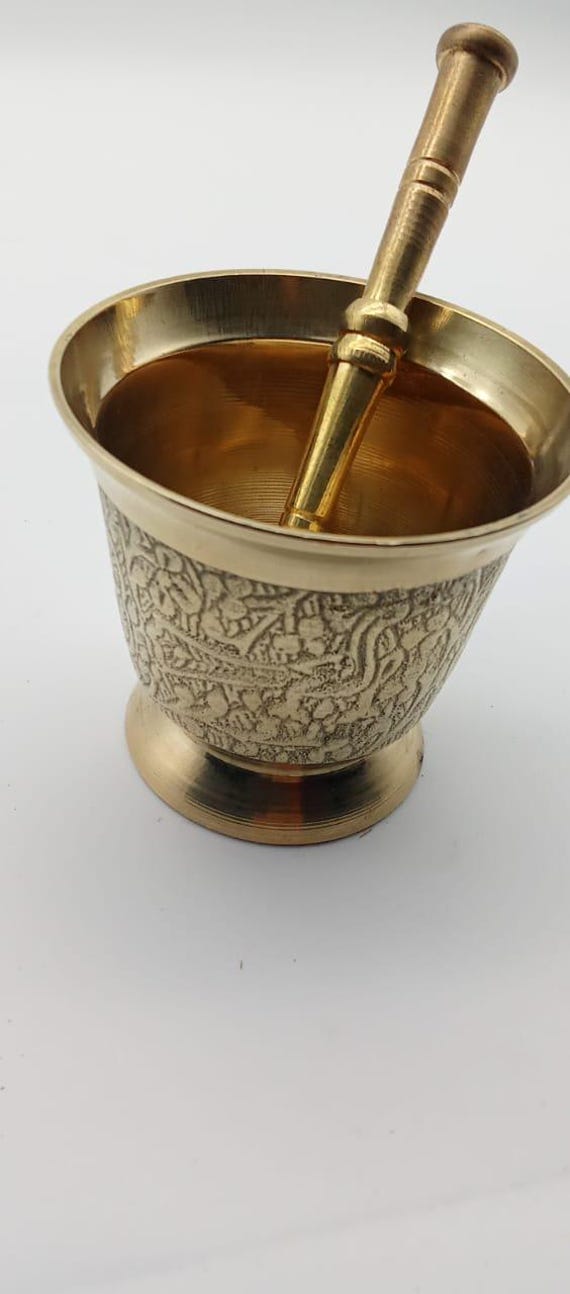Moroccan Brass Mortar and Pestle Handcrafted – Engraved Decorative Mortar – Moroccan Kitchen & Home Decor Gift