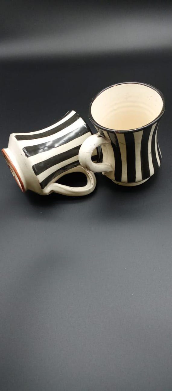 Zebra Striped Handmade Mugs - Set of 2