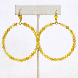 Medium Genuine Citrine Hoop Earrings (2 inch diameter)