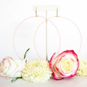 XX-Large Light Pink Beaded Hoop Earrings (4.5 inch diameter)